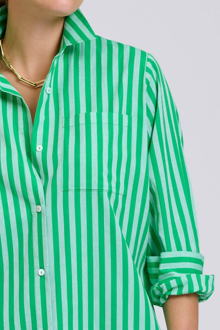 The Classic Cotton Shirt Dress - Double Green Stripe Shirty