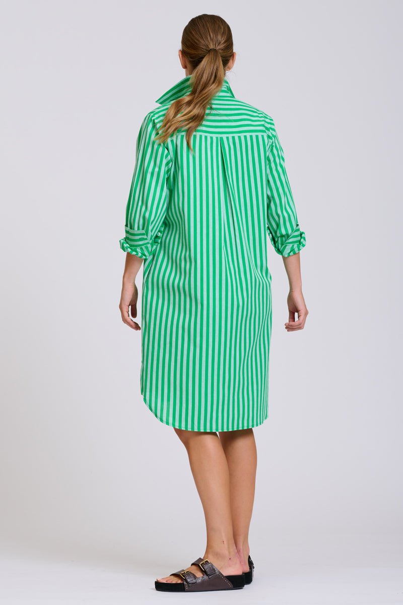 The Classic Cotton Shirt Dress - Double Green Stripe Shirty