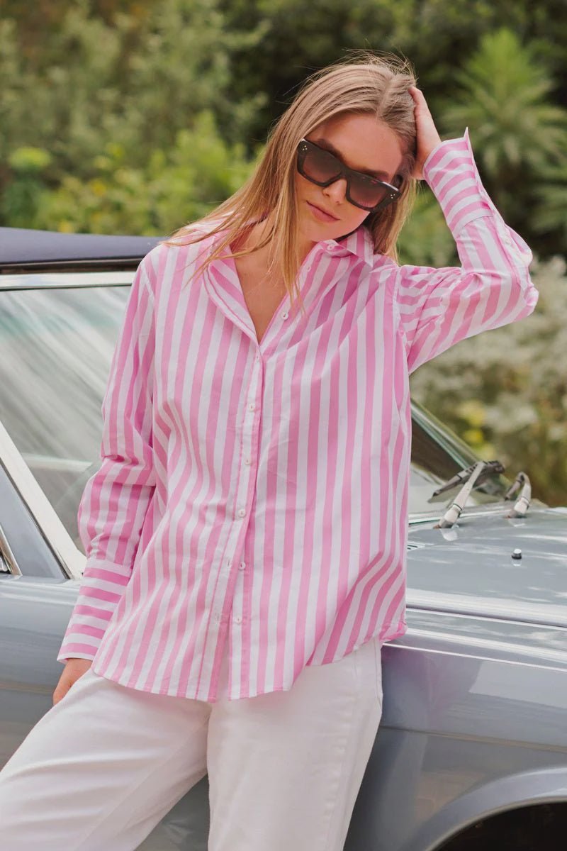 The Elodie Girlfriend Shirt - Pink Wide Stripe Shirts Shirty