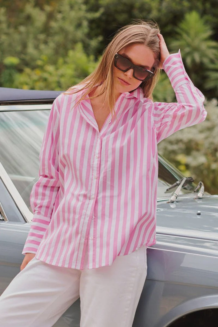 The Elodie Girlfriend Shirt - Pink Wide Stripe Shirts Shirty
