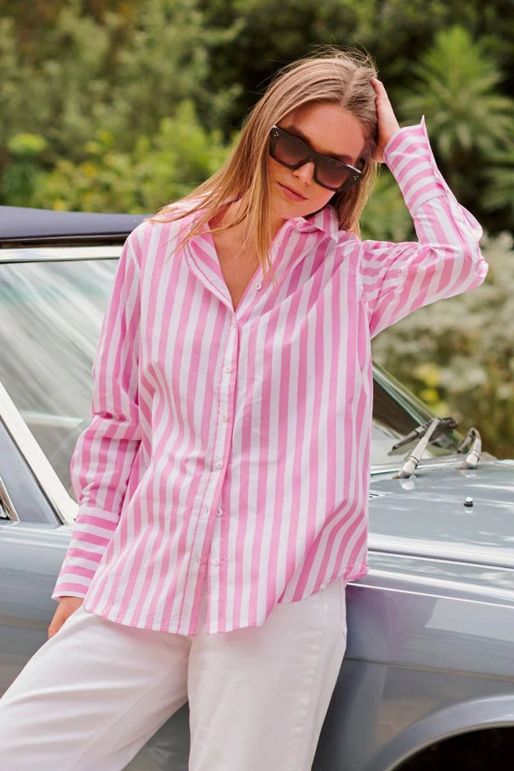 The Elodie Girlfriend Shirt - Pink Wide Stripe Shirts Shirty