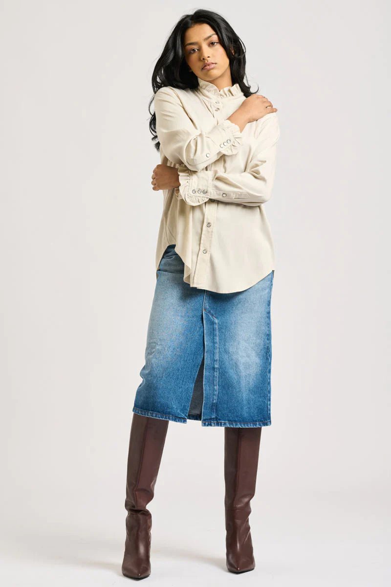 The Olivia Classic Cut Shirt Frill - Stone Shirts Shirty