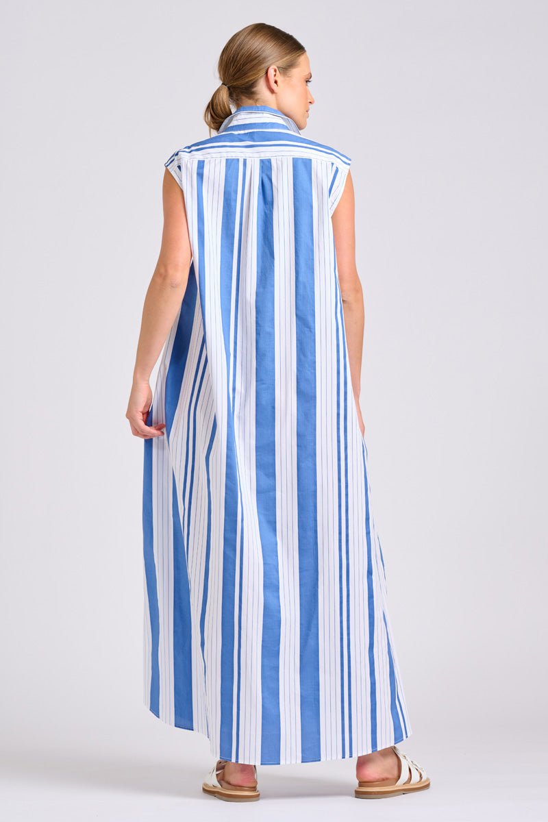The Sabine Dress - Azure Retro Stripe Shirty