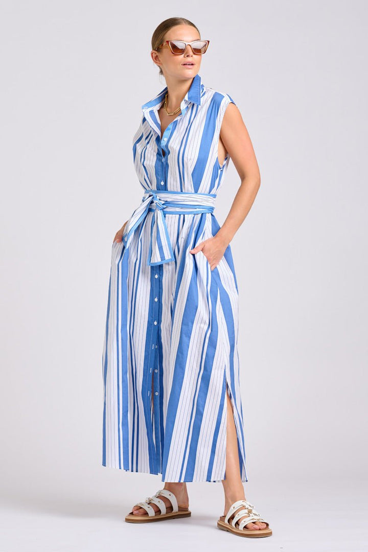 The Sabine Dress - Azure Retro Stripe Shirty