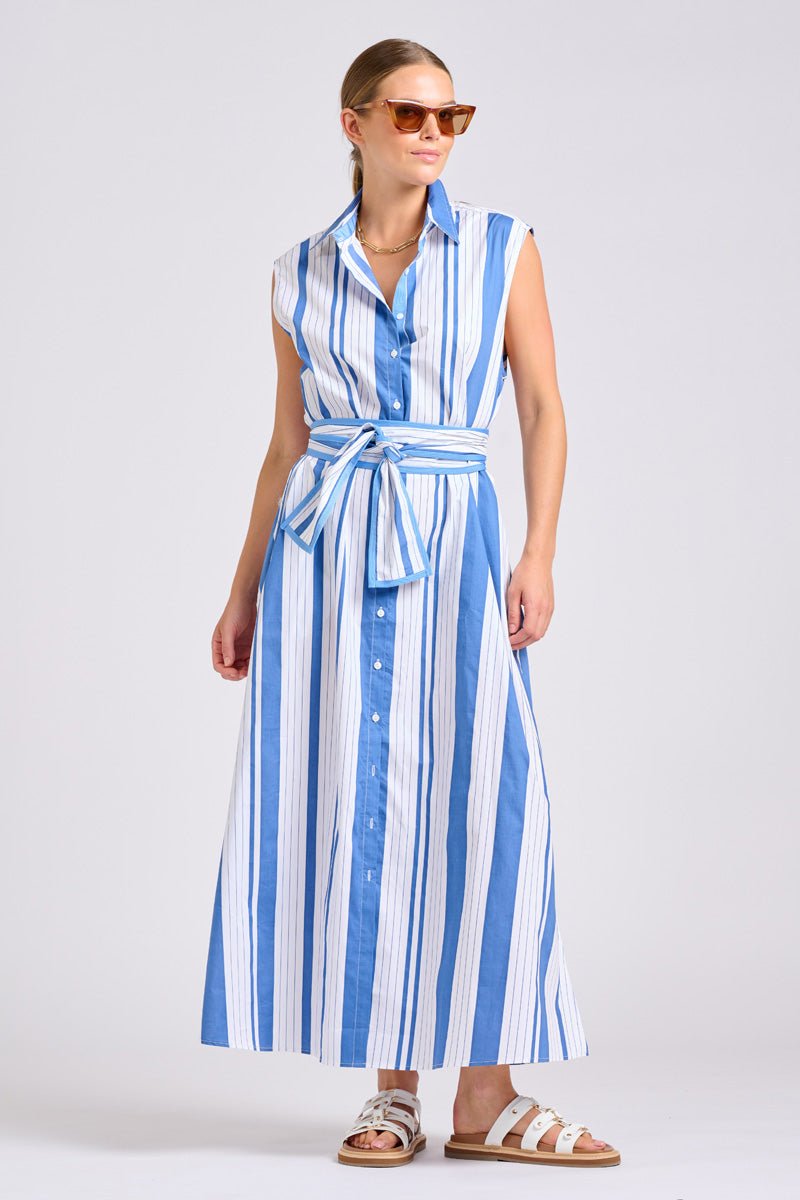 The Sabine Dress - Azure Retro Stripe Shirty