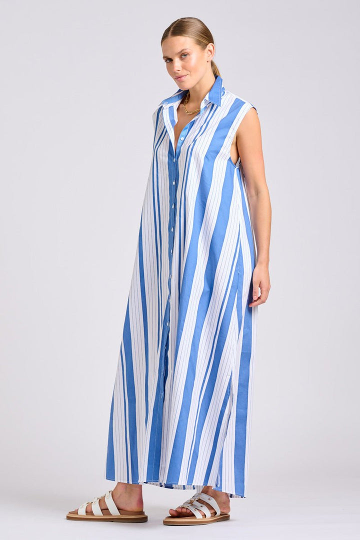 The Sabine Dress - Azure Retro Stripe Shirty