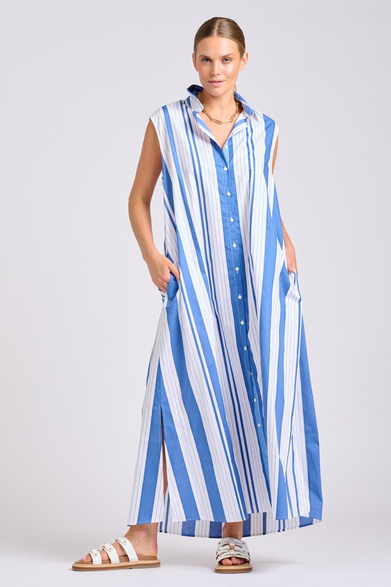 The Sabine Dress - Azure Retro Stripe Shirty