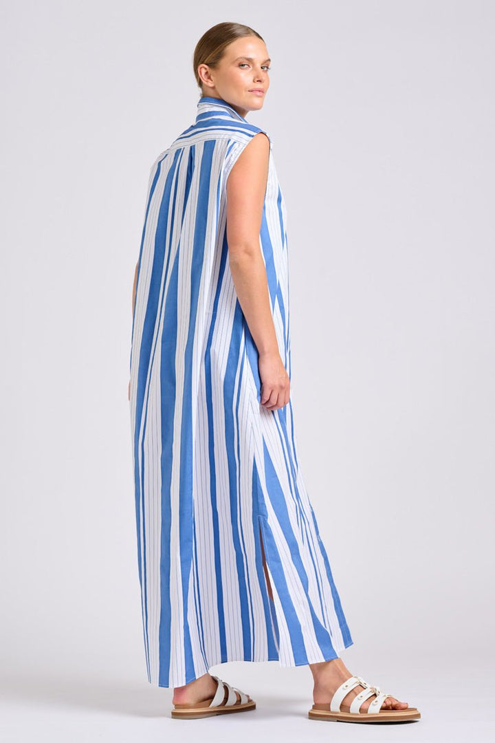 The Sabine Dress - Azure Retro Stripe Shirty