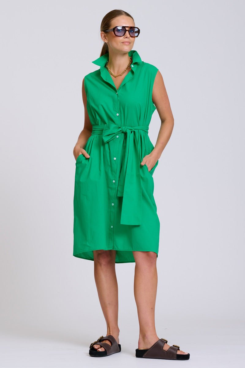 The Sandra Relaxed Shirtdress - Bright Green Shirty