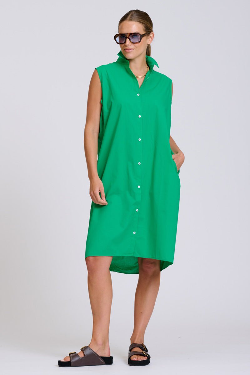 The Sandra Relaxed Shirtdress - Bright Green Shirty
