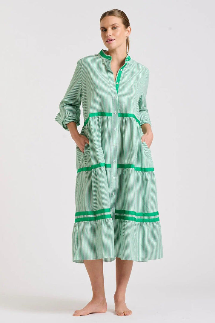 The Sandy Tiered Dress - Green Stripe Dresses Shirty