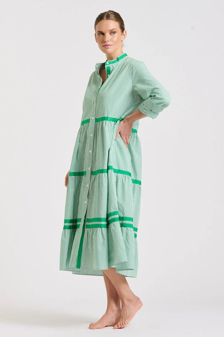 The Sandy Tiered Dress - Green Stripe Dresses Shirty