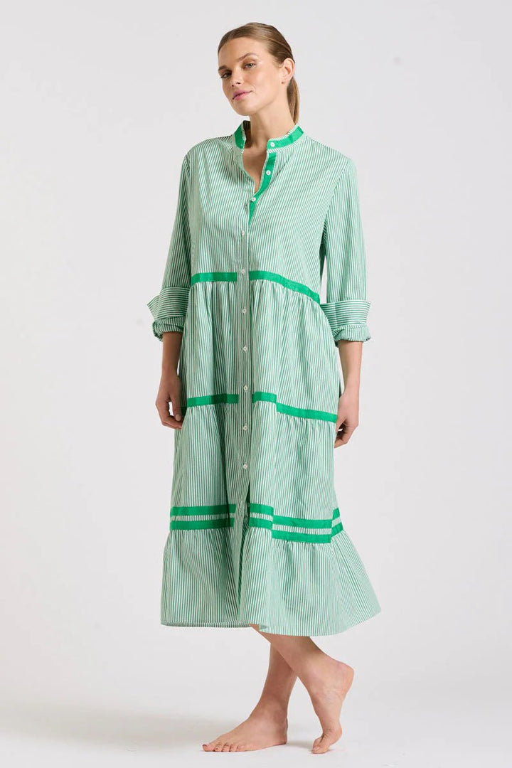 The Sandy Tiered Dress - Green Stripe Dresses Shirty