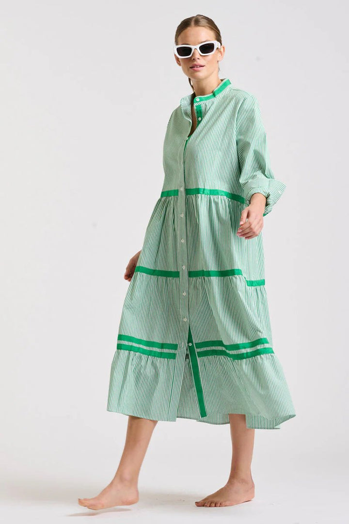 The Sandy Tiered Dress - Green Stripe Dresses Shirty