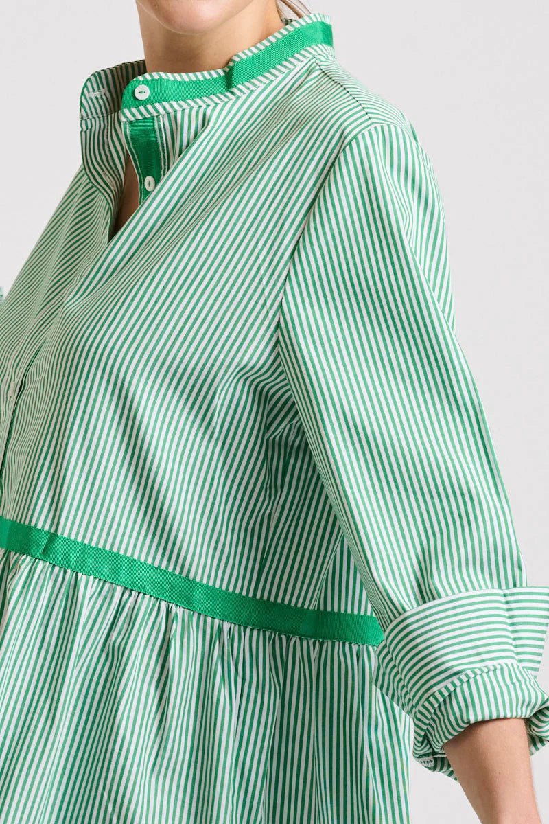 The Sandy Tiered Dress - Green Stripe Dresses Shirty