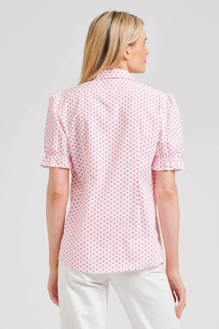 The Serena Relaxed Short Sleeve Shirt - White/Pink Spot Shirts Shirty