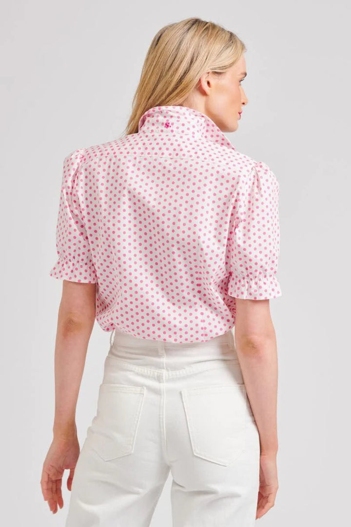 The Serena Relaxed Short Sleeve Shirt - White/Pink Spot Shirts Shirty