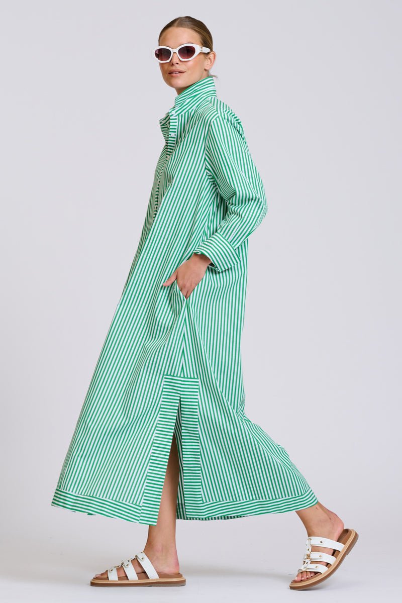 The Sybil Oversized Dress - Bright Green Stripe Shirty