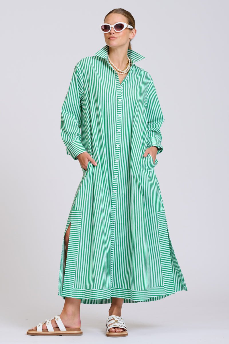 The Sybil Oversized Dress - Bright Green Stripe Shirty