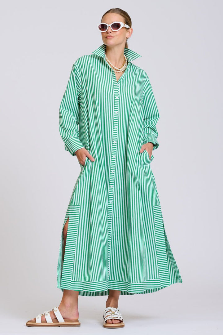 The Sybil Oversized Dress - Bright Green Stripe Shirty
