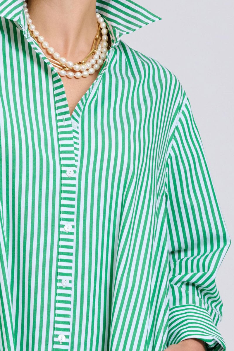 The Sybil Oversized Dress - Bright Green Stripe Shirty