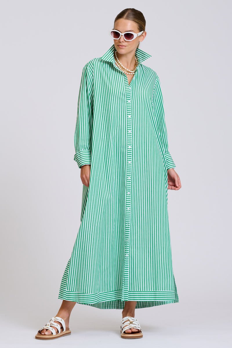 The Sybil Oversized Dress - Bright Green Stripe Shirty