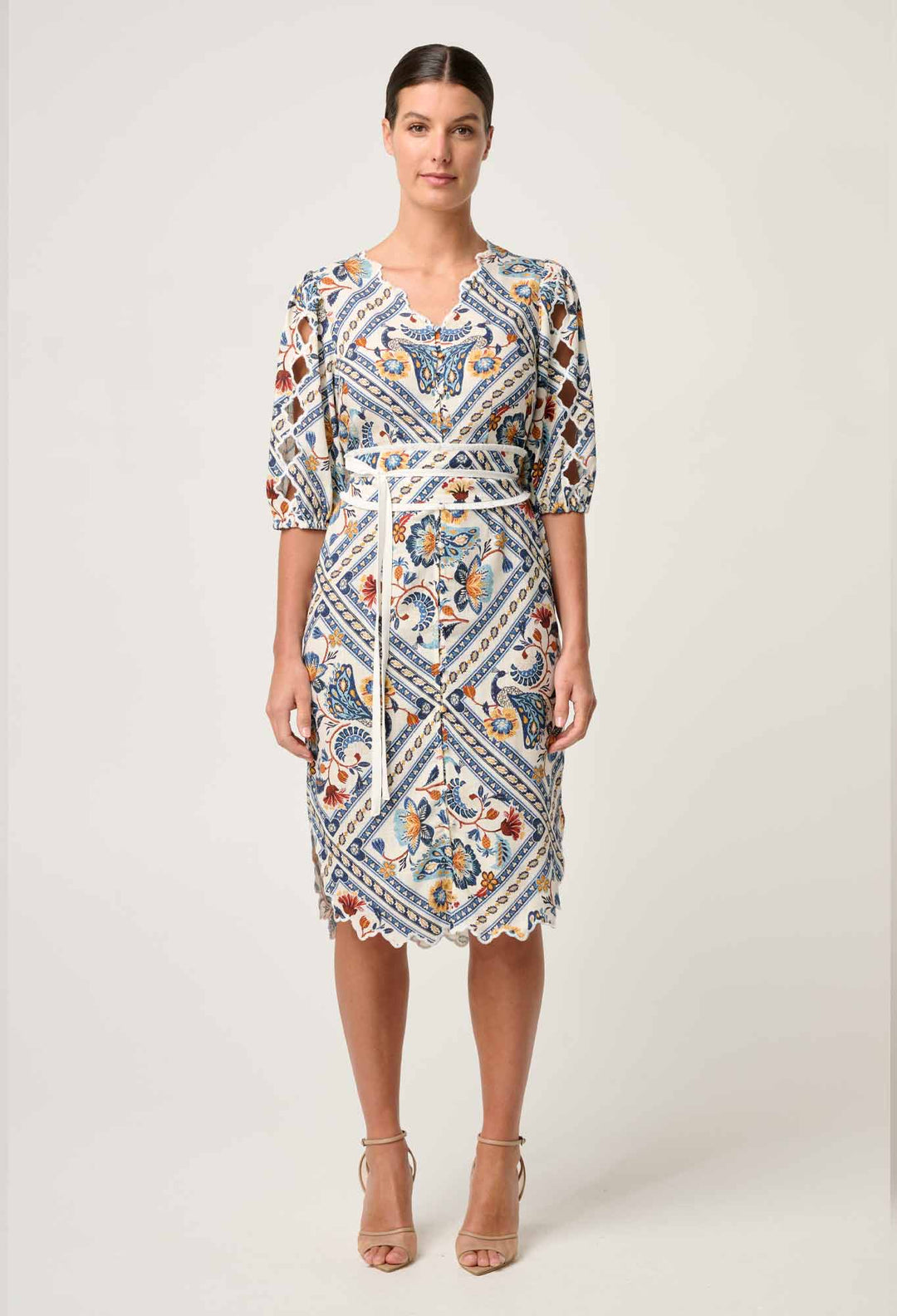 Theia Viscose Scallop Embroidered Dress in Petinos Floros Dress Once Was