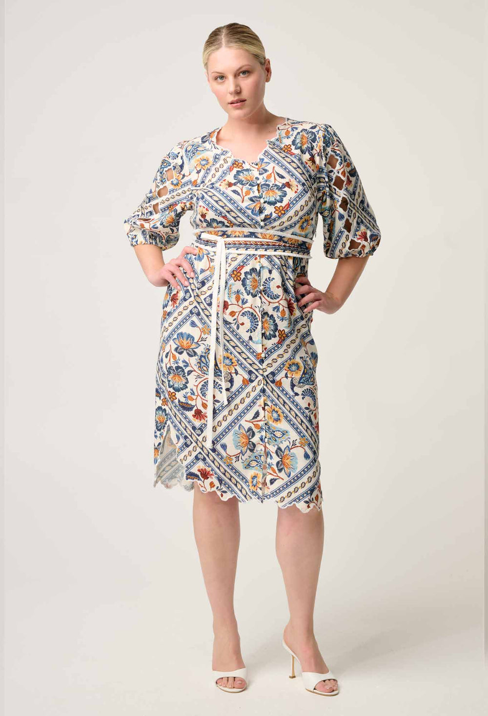 Theia Viscose Scallop Embroidered Dress in Petinos Floros Dress Once Was