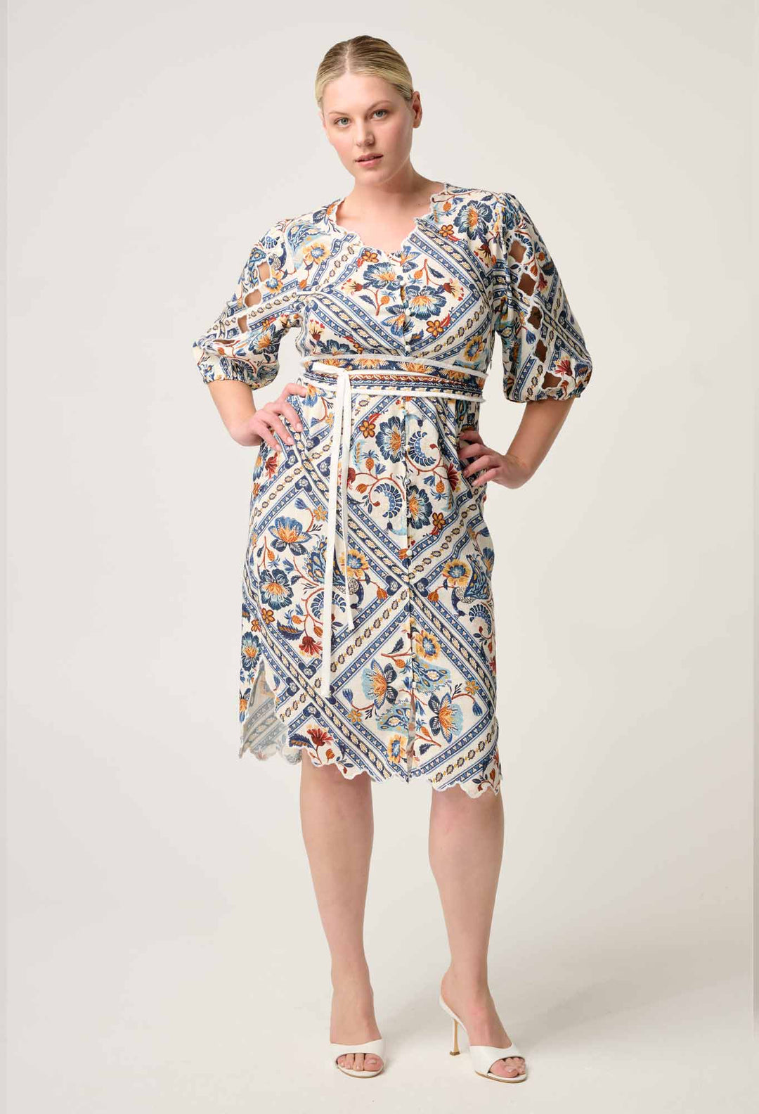 Theia Viscose Scallop Embroidered Dress in Petinos Floros Dress Once Was