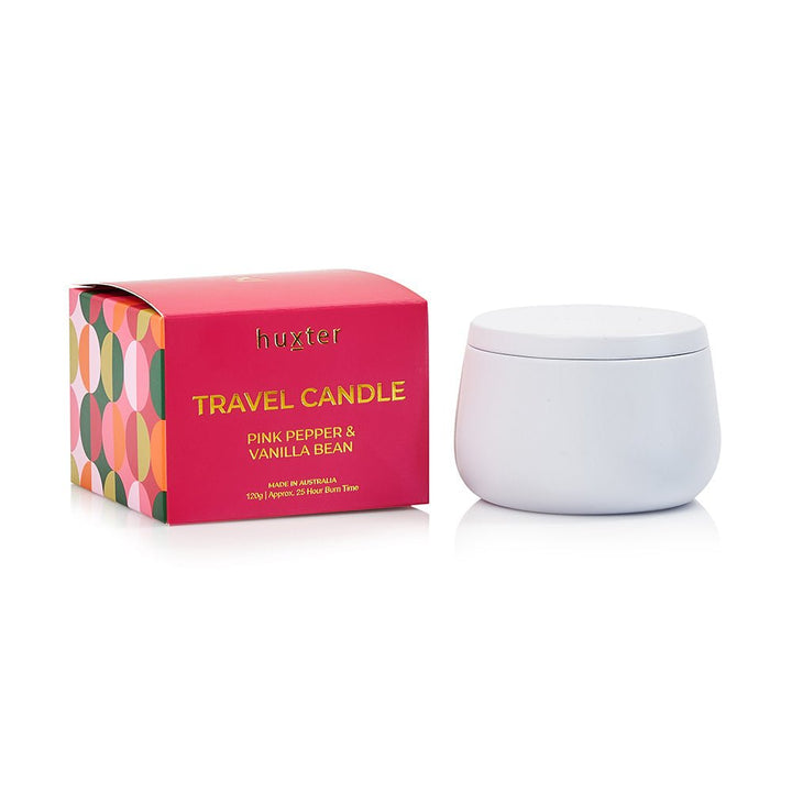 Travel Candle 120gm - Pink Pepper &amp; Vanilla Bean Huxter
