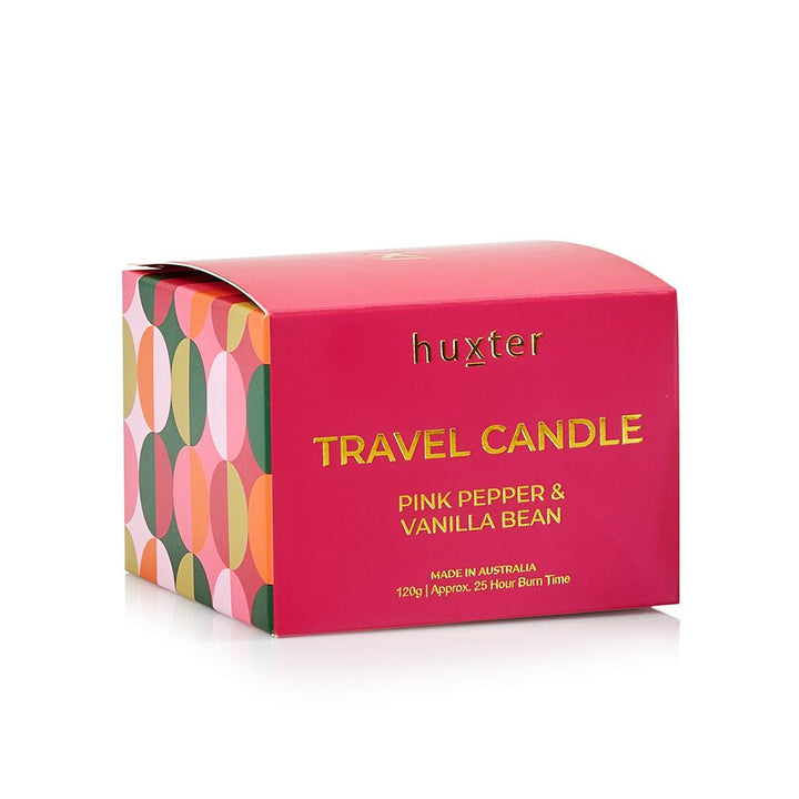 Travel Candle 120gm - Pink Pepper &amp; Vanilla Bean Huxter