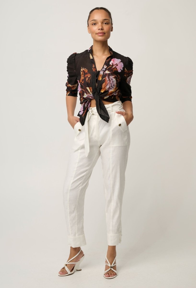 Trinidad Linen Viscose Button Cuff Pant in Ivory Once Was