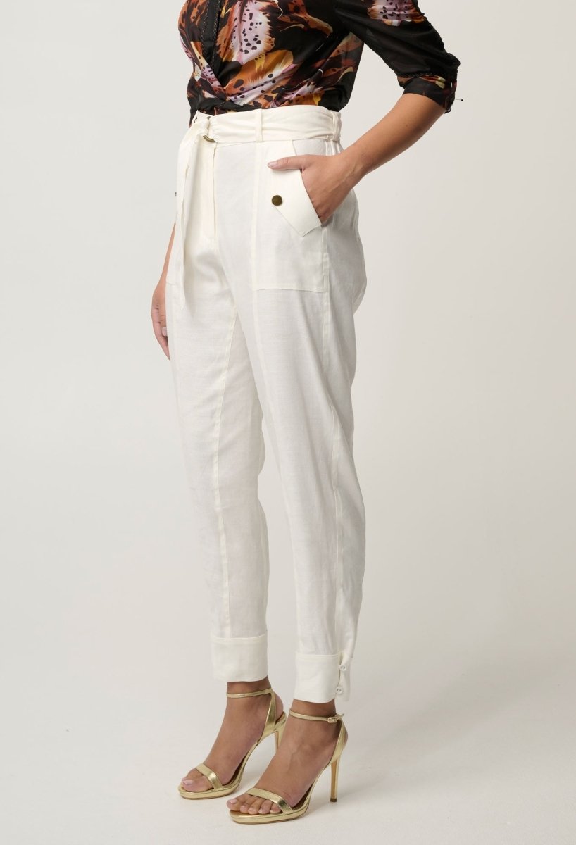 Trinidad Linen Viscose Button Cuff Pant in Ivory Once Was