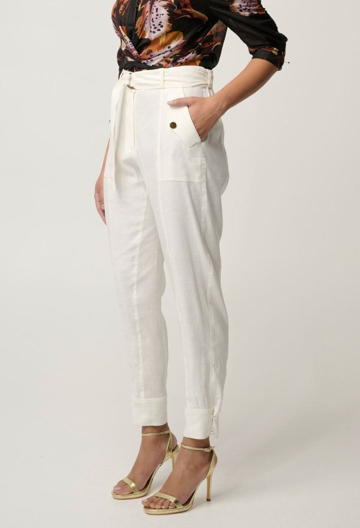 Trinidad Linen Viscose Button Cuff Pant in Ivory Once Was