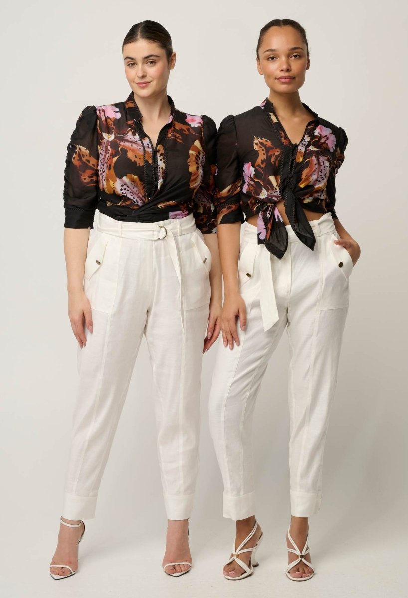 Trinidad Linen Viscose Button Cuff Pant in Ivory Once Was