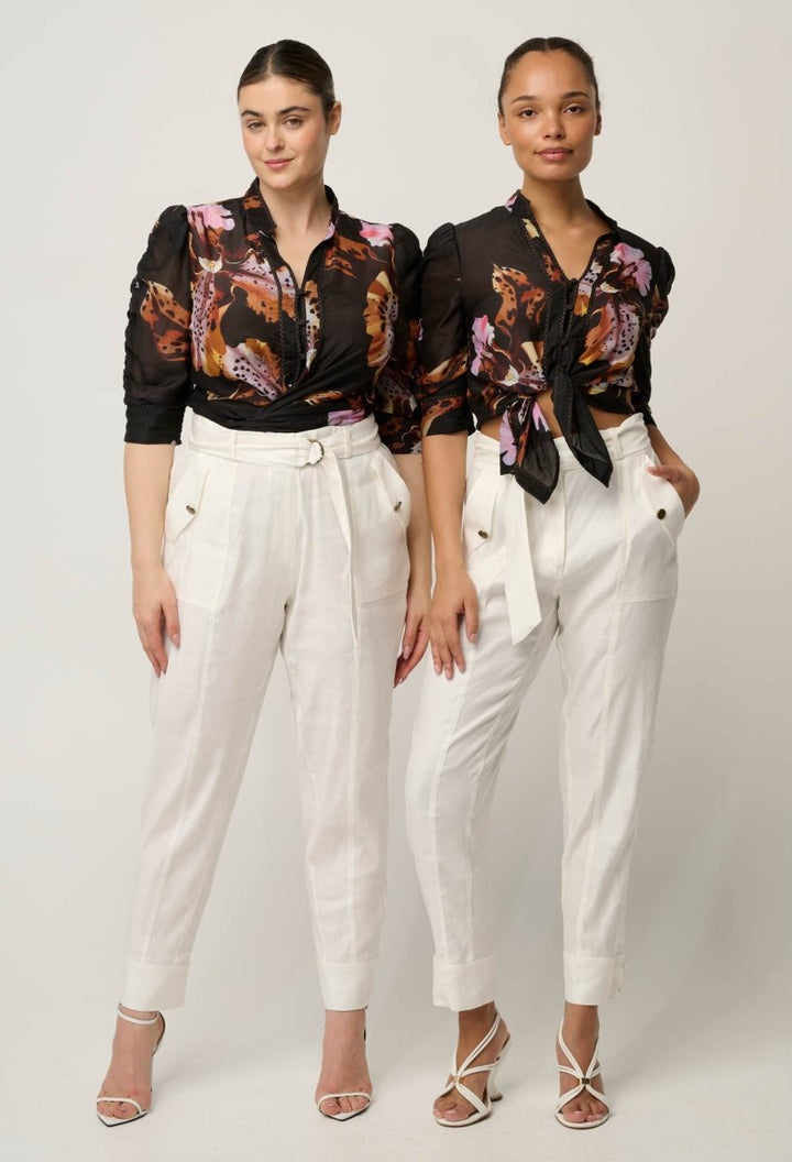 Trinidad Linen Viscose Button Cuff Pant in Ivory Once Was