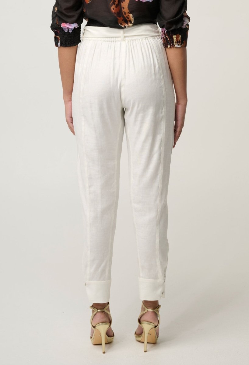Trinidad Linen Viscose Button Cuff Pant in Ivory Once Was