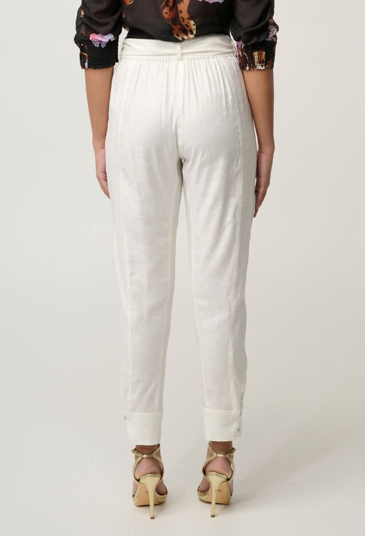 Trinidad Linen Viscose Button Cuff Pant in Ivory Once Was