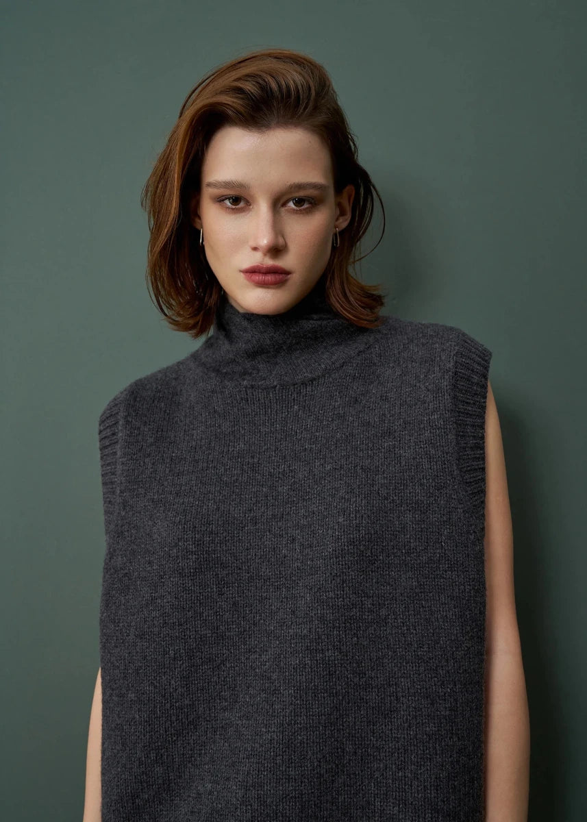 Twisted Collar Vest - Dark Marle Grey knit Alete