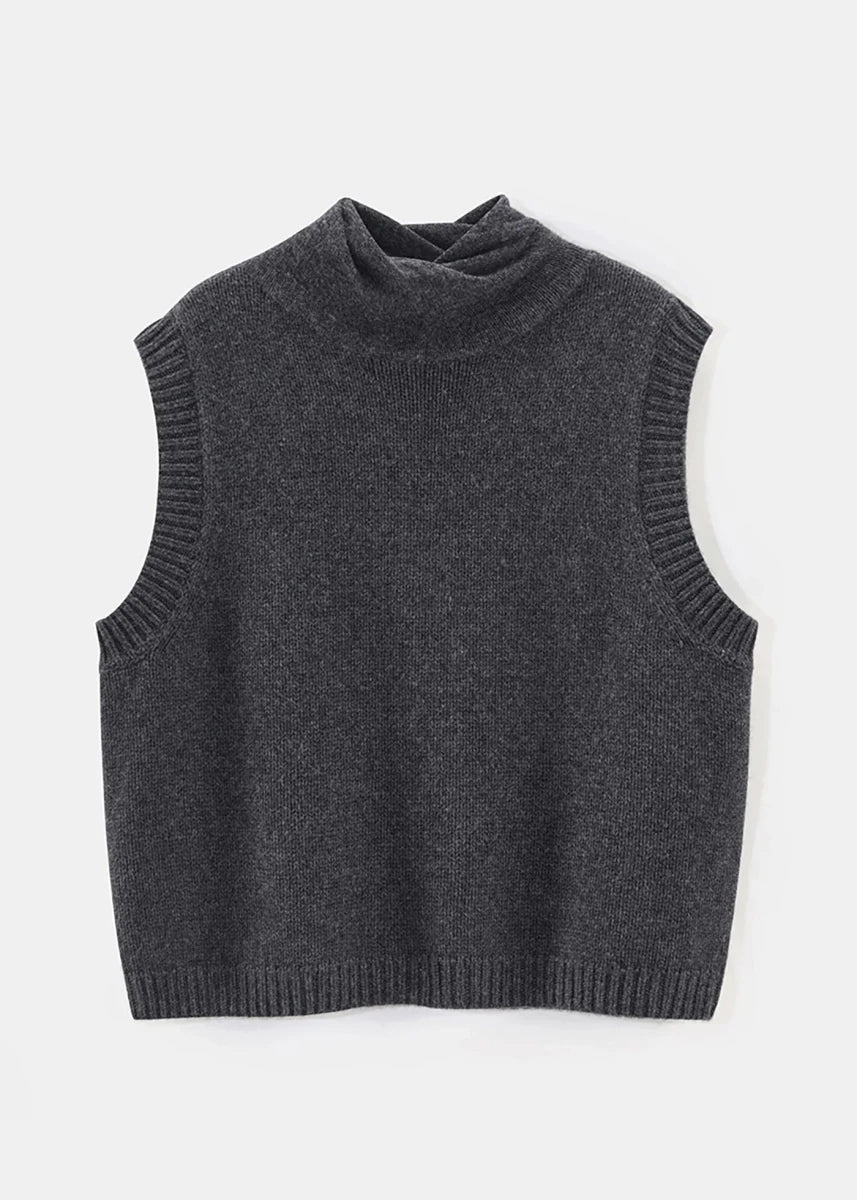 Twisted Collar Vest - Dark Marle Grey knit Alete