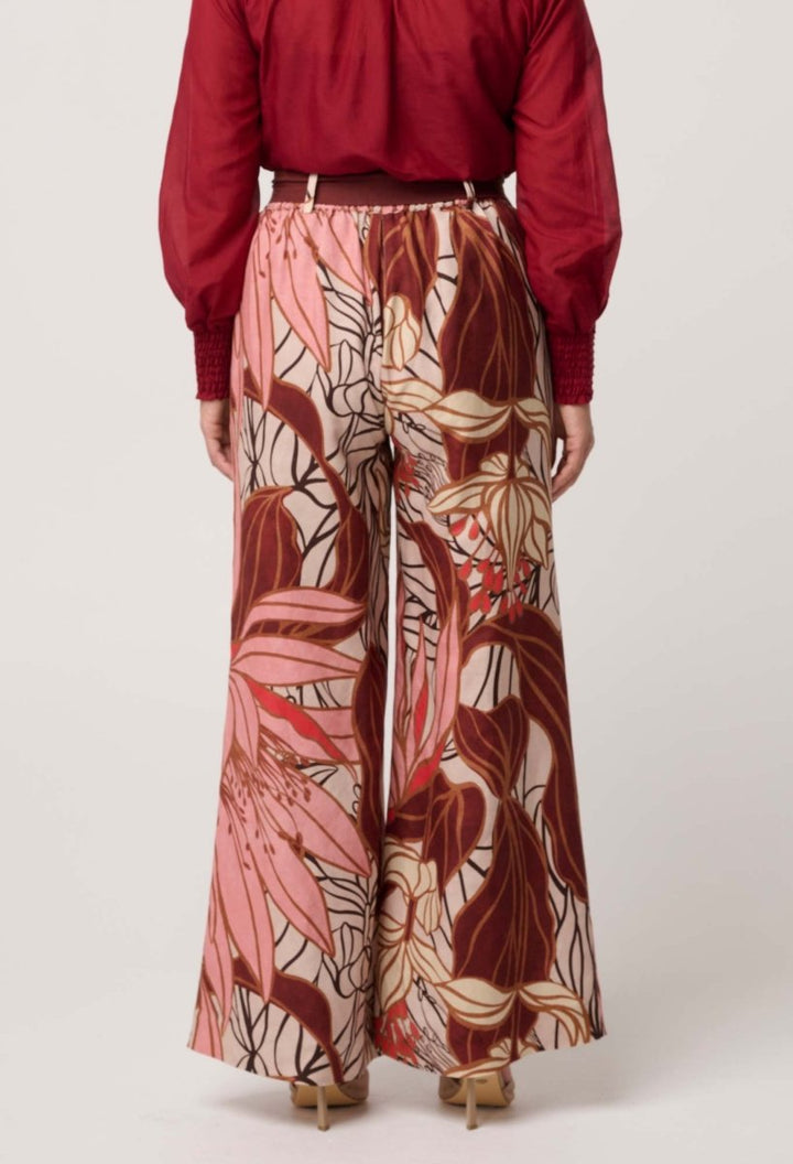 UNDER 5"4 Adele Linen Viscose Belted Printed Pant in Cathedral Botanic Pant Once Was
