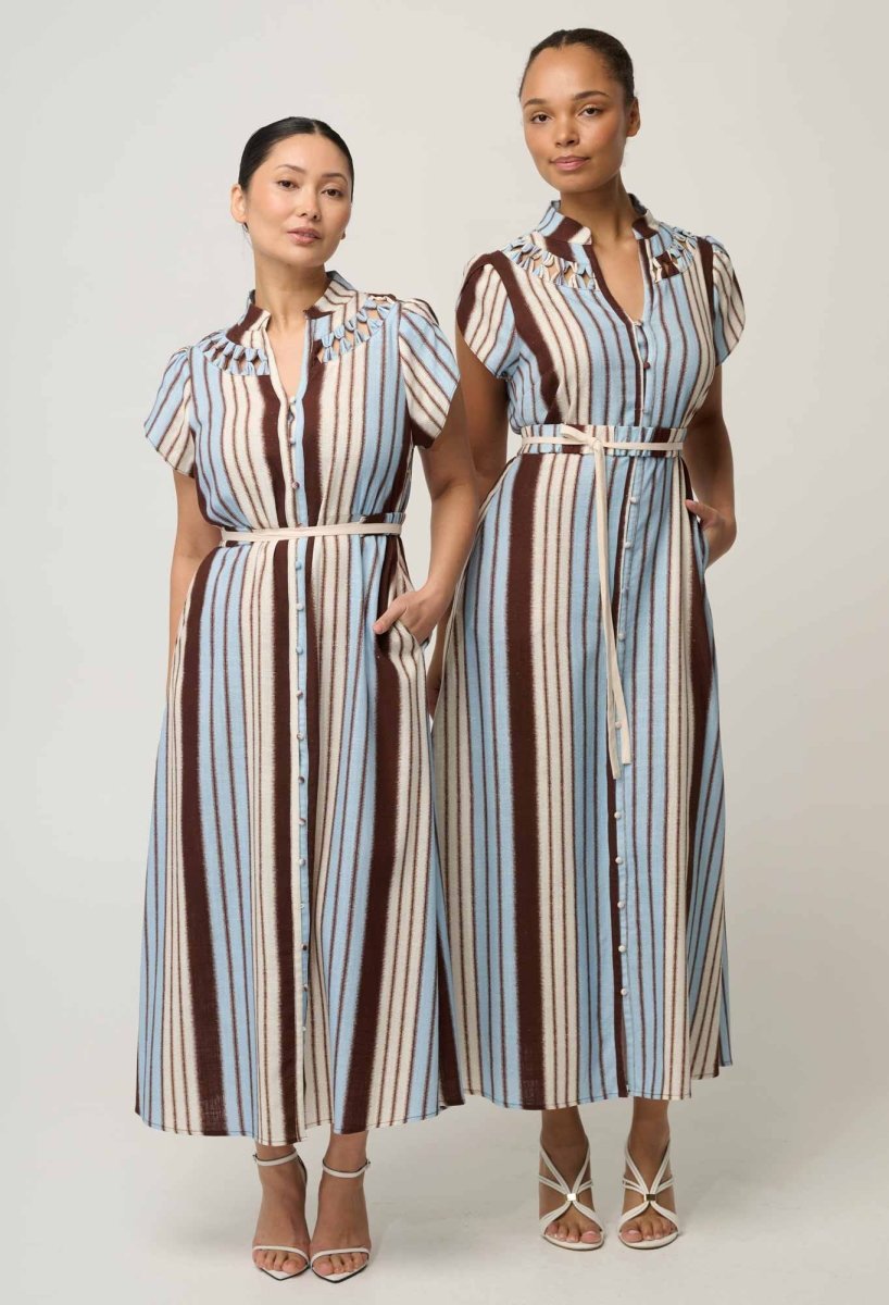 UNDER 5'4 Cattleya Linen Viscose Maxi Dress in Iridescent Stripe Dress Once Was