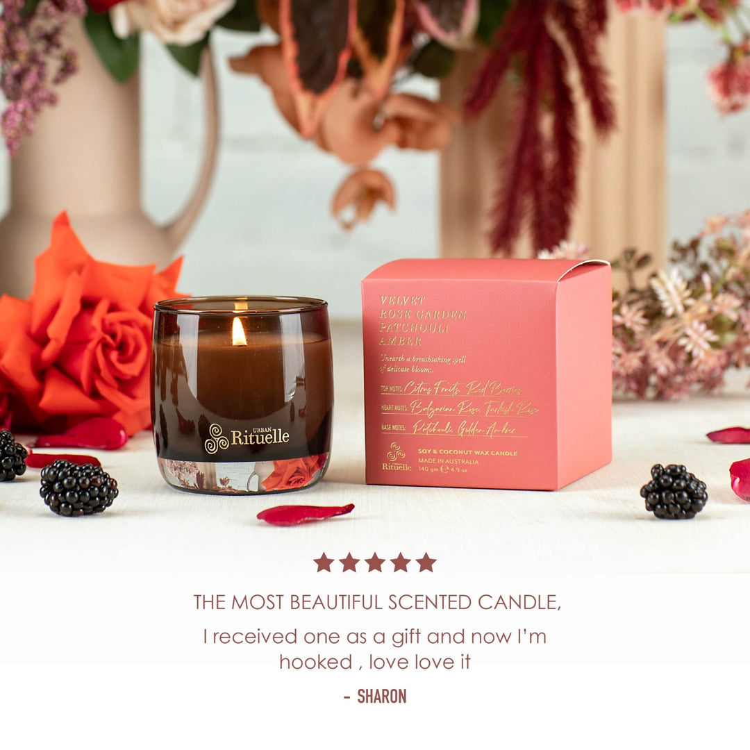 Velvet Rose Garden, Patchouli, Amber Scented Soy Candle | 140gm Urban Rituelle