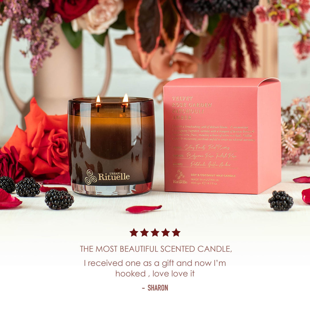 Velvet Rose Garden, Patchouli, Amber Scented Soy Candle | 400gm Candle Urban Rituelle
