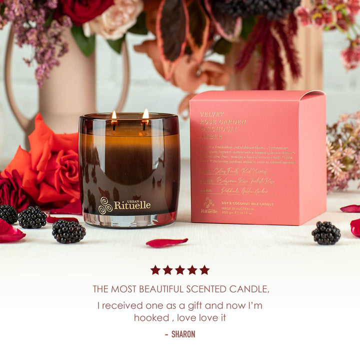 Velvet Rose Garden, Patchouli, Amber Scented Soy Candle | 400gm Candle Urban Rituelle