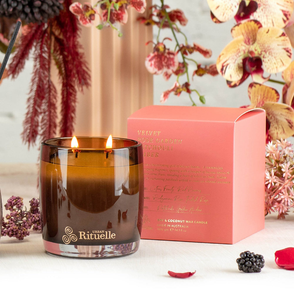 Velvet Rose Garden, Patchouli, Amber Scented Soy Candle | 400gm Candle Urban Rituelle