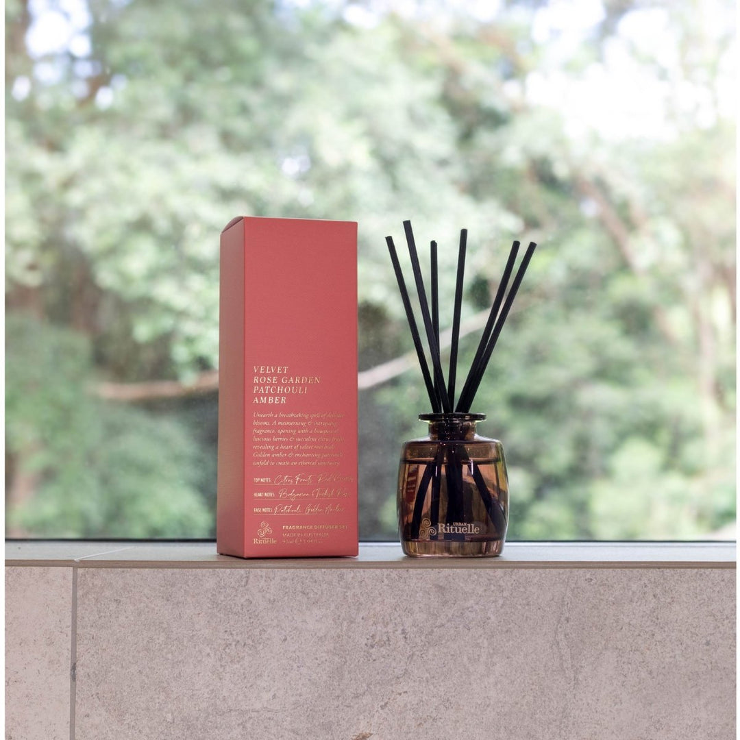 Velvet Rose Garden, Patchouli, Amber Mini Fragrance Diffuser Set | 90ml Diffuser Urban Rituelle