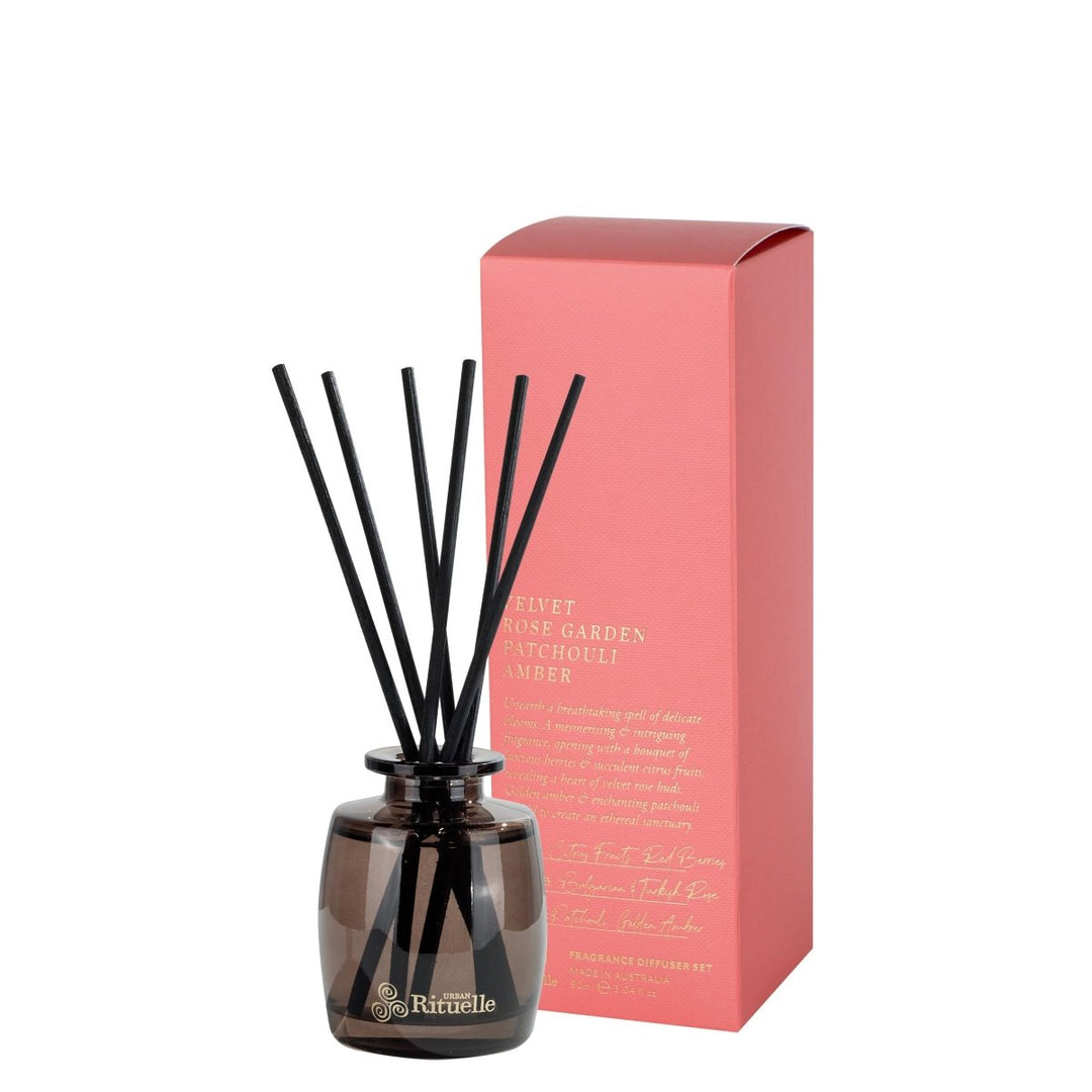 Velvet Rose Garden, Patchouli, Amber Mini Fragrance Diffuser Set | 90ml Diffuser Urban Rituelle
