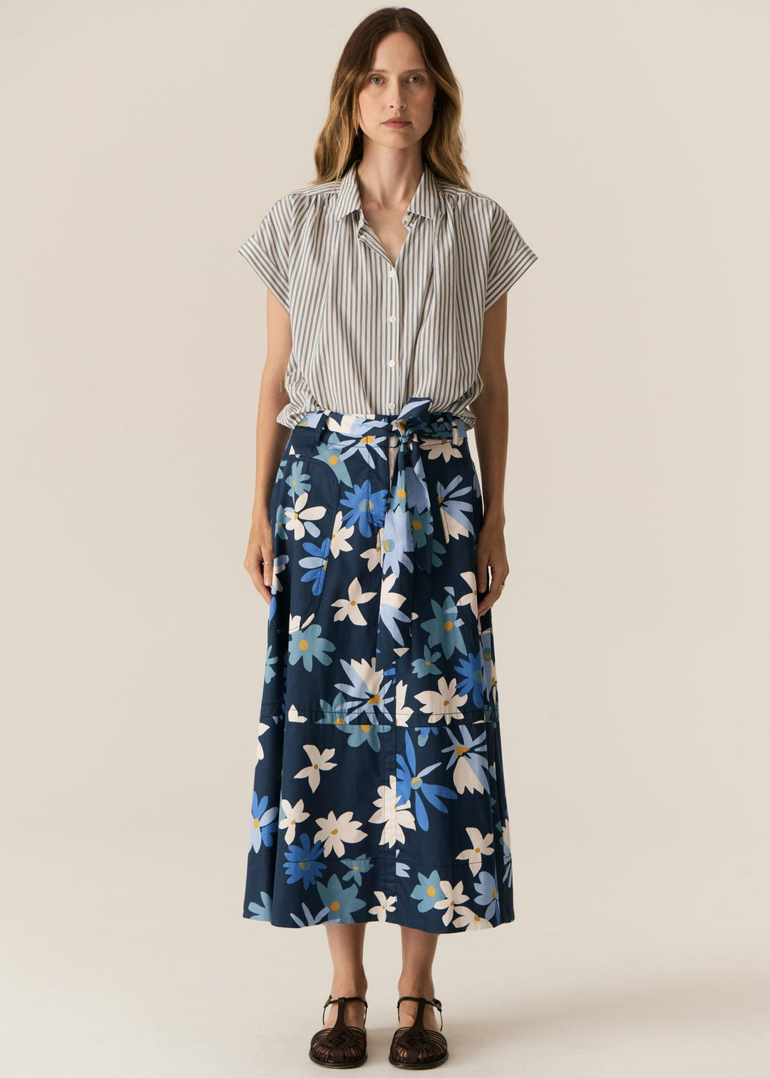 Vera Cap Sleeve Shirt - Blue Stripe POL