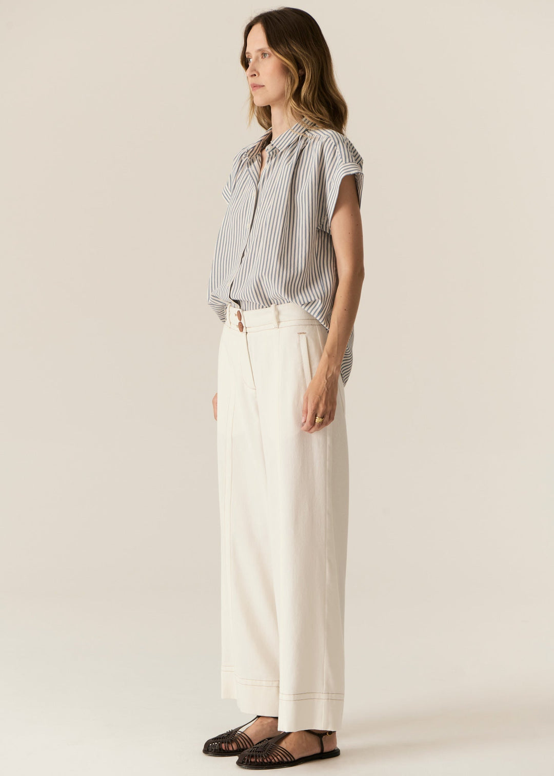 Vera Cap Sleeve Shirt - Blue Stripe POL